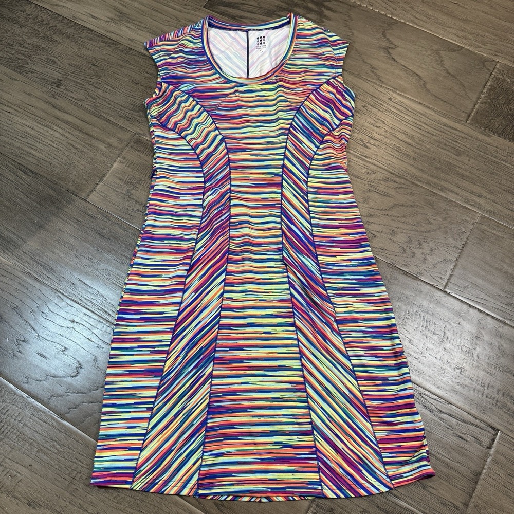 Title Nine Athletic Stretch Dress S Pickle Ball POCKET Rainbow Stripe Tennis Fit